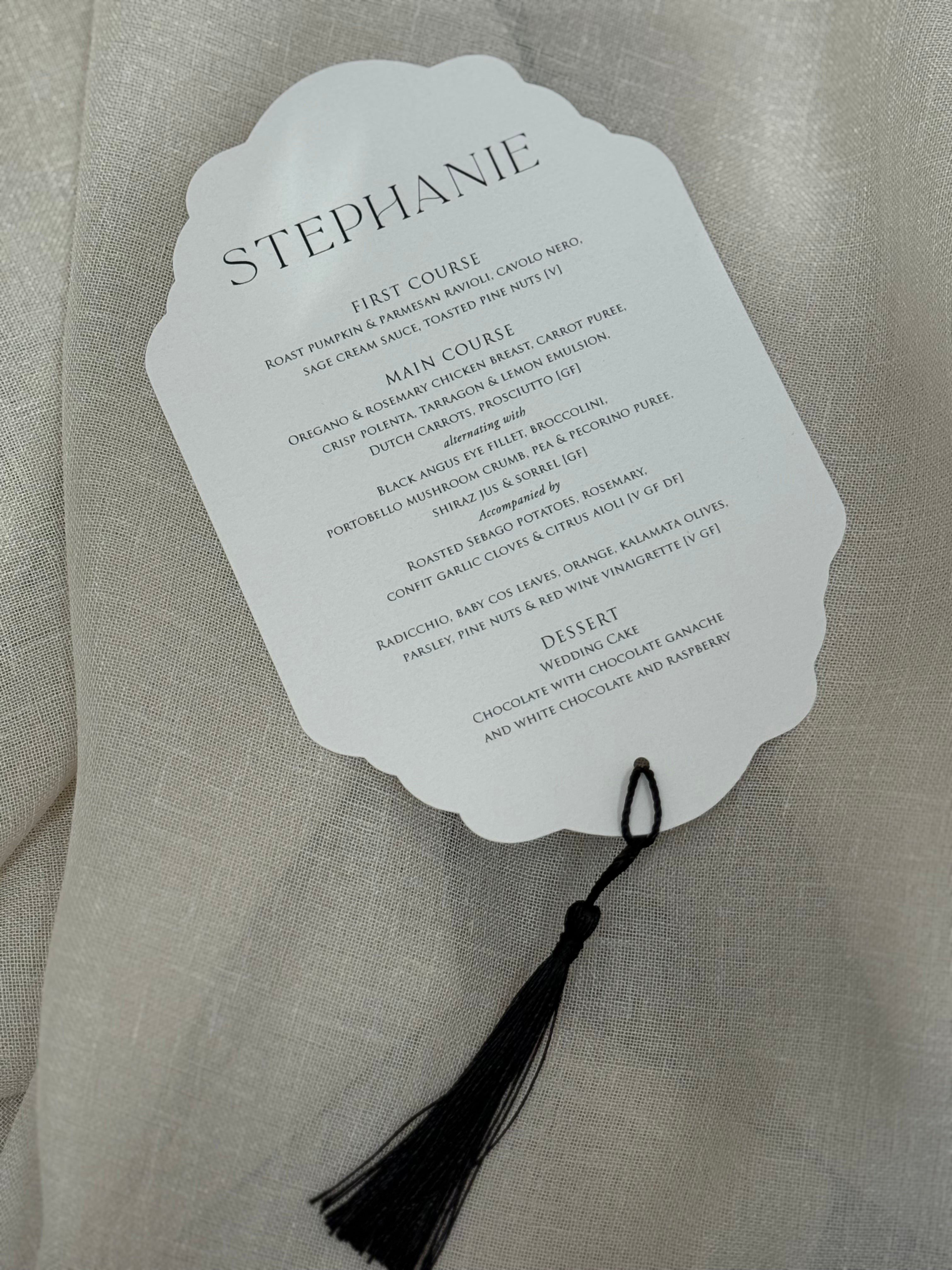 Stephanie | Guest Menu with tassel
