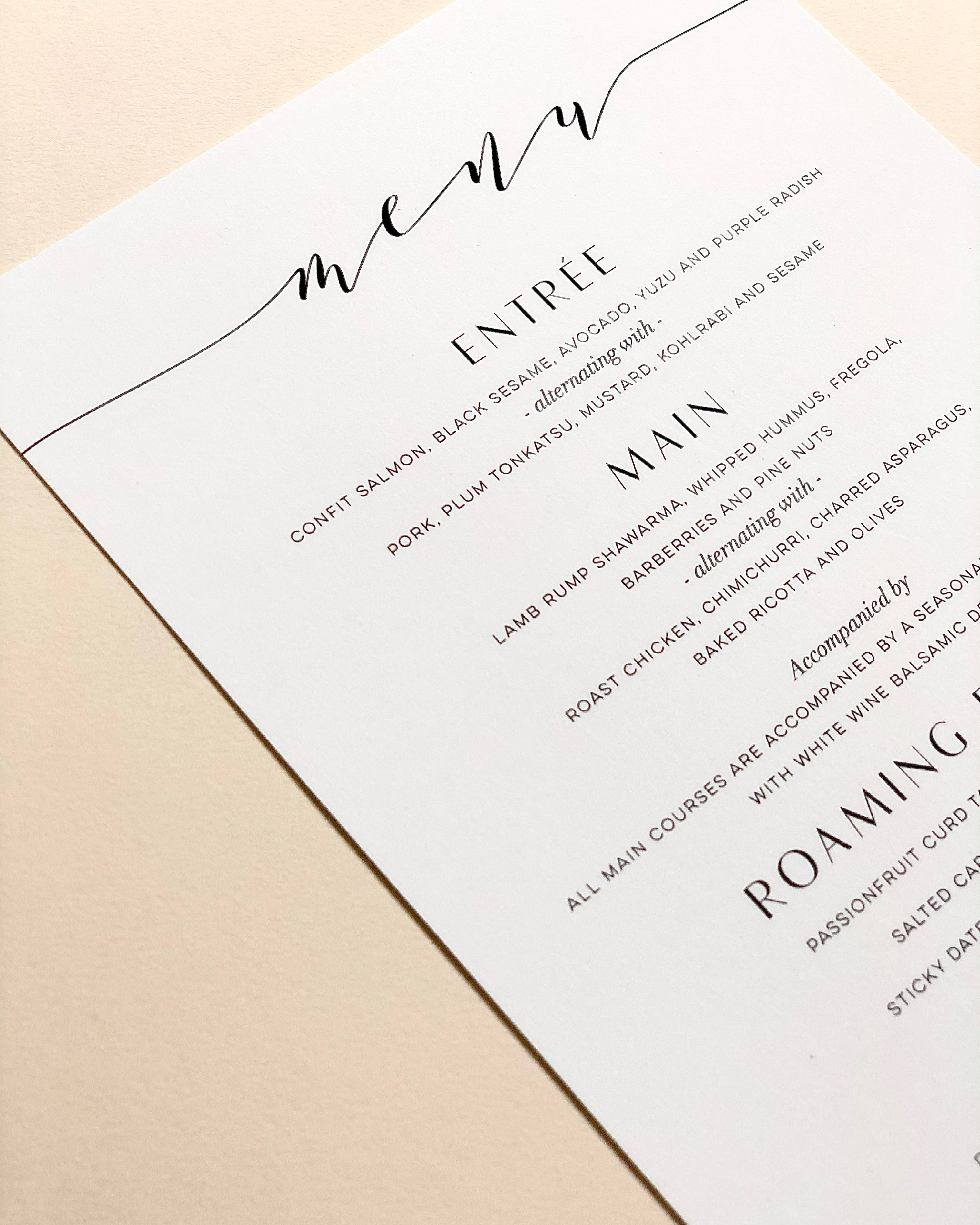 Renee Personalised Menu