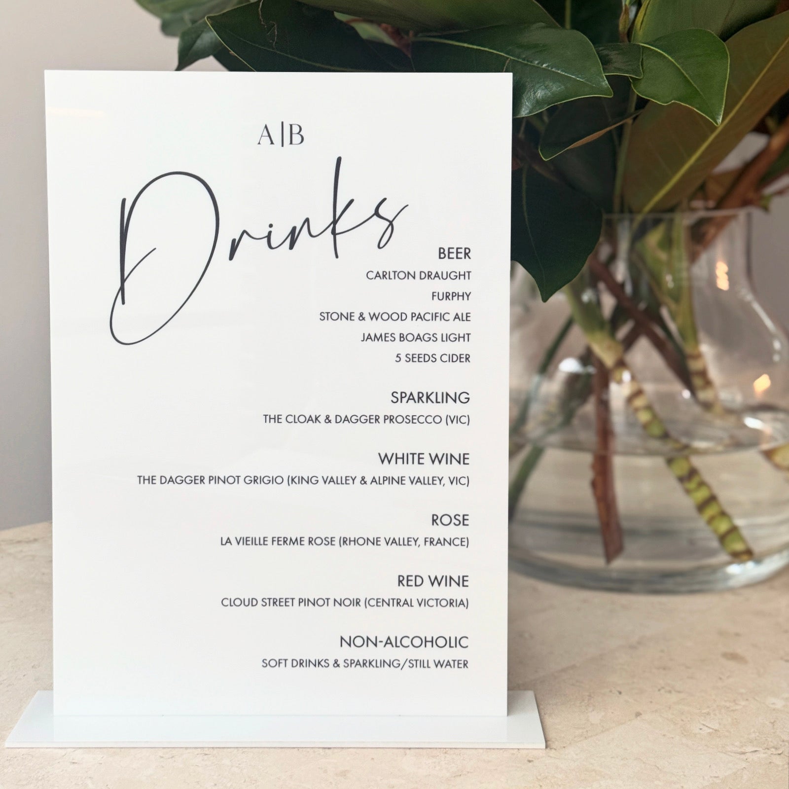 A4 White Acrylic Bar Sign with stand