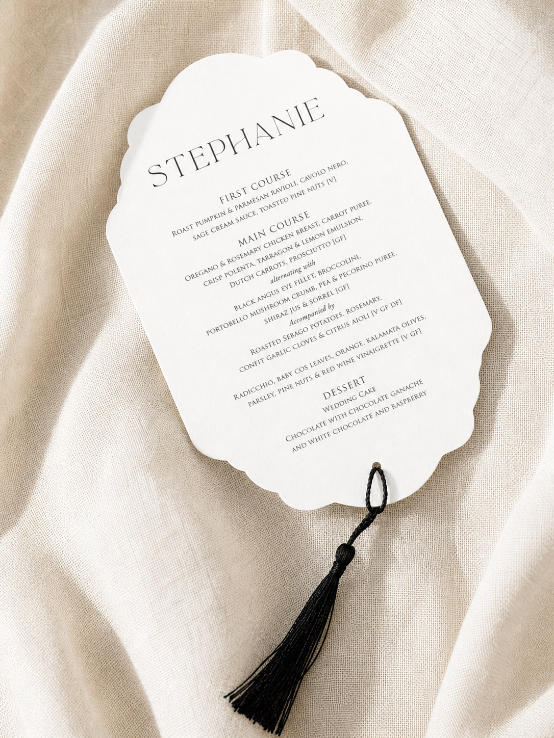 Stephanie | Guest Menu with tassel