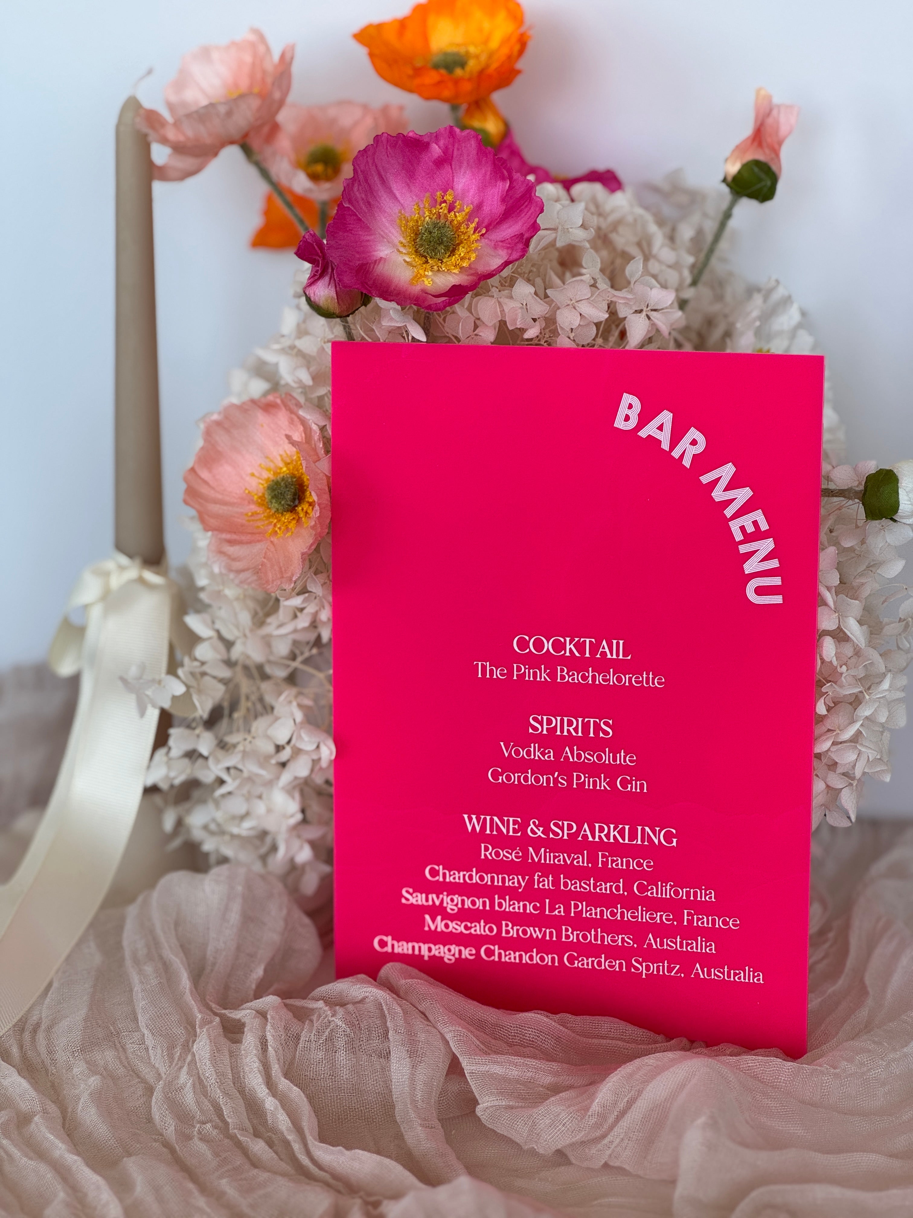 Hot Pink Acrylic Bar Menu - Bridal Shower