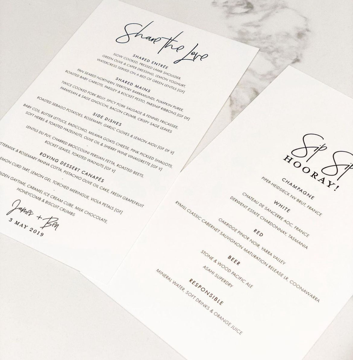 Table Menu - Custom Designed A5