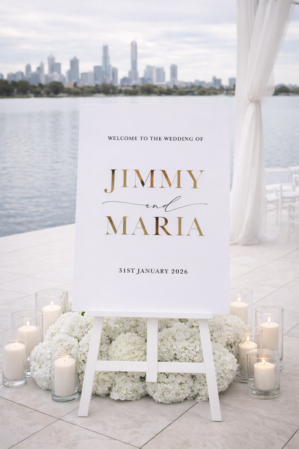 Maria | Wedding Welcome Board with gold decal