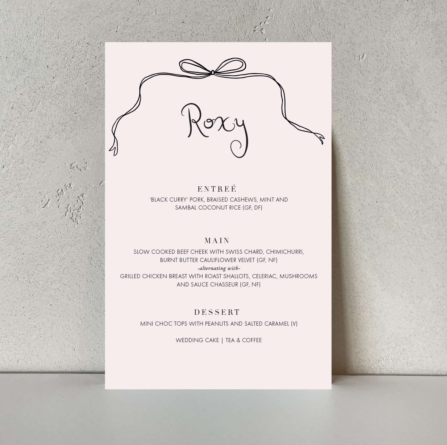 Roxy | Personalised Menu A5