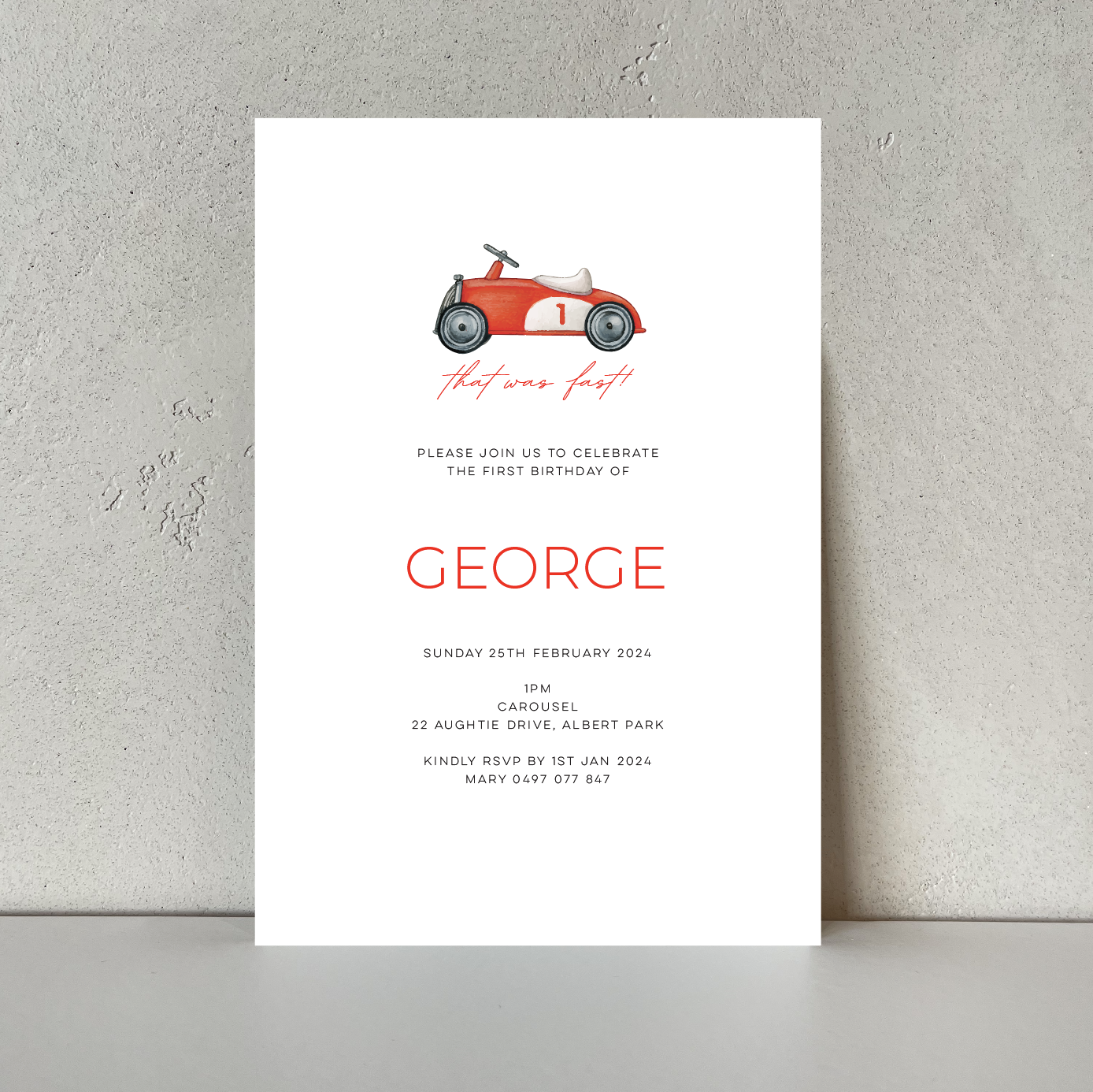 George | Racing Car Baby Invitation