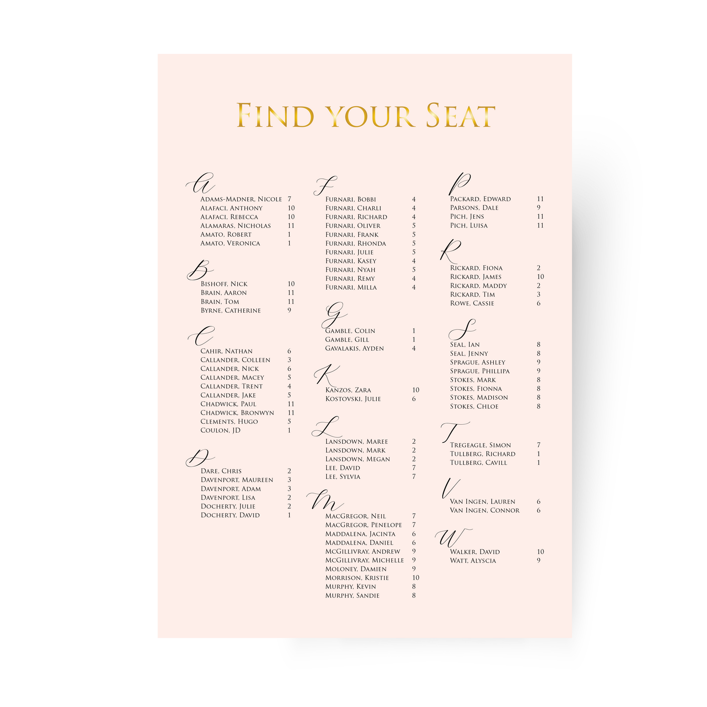 Lisa | Blush Seating Board