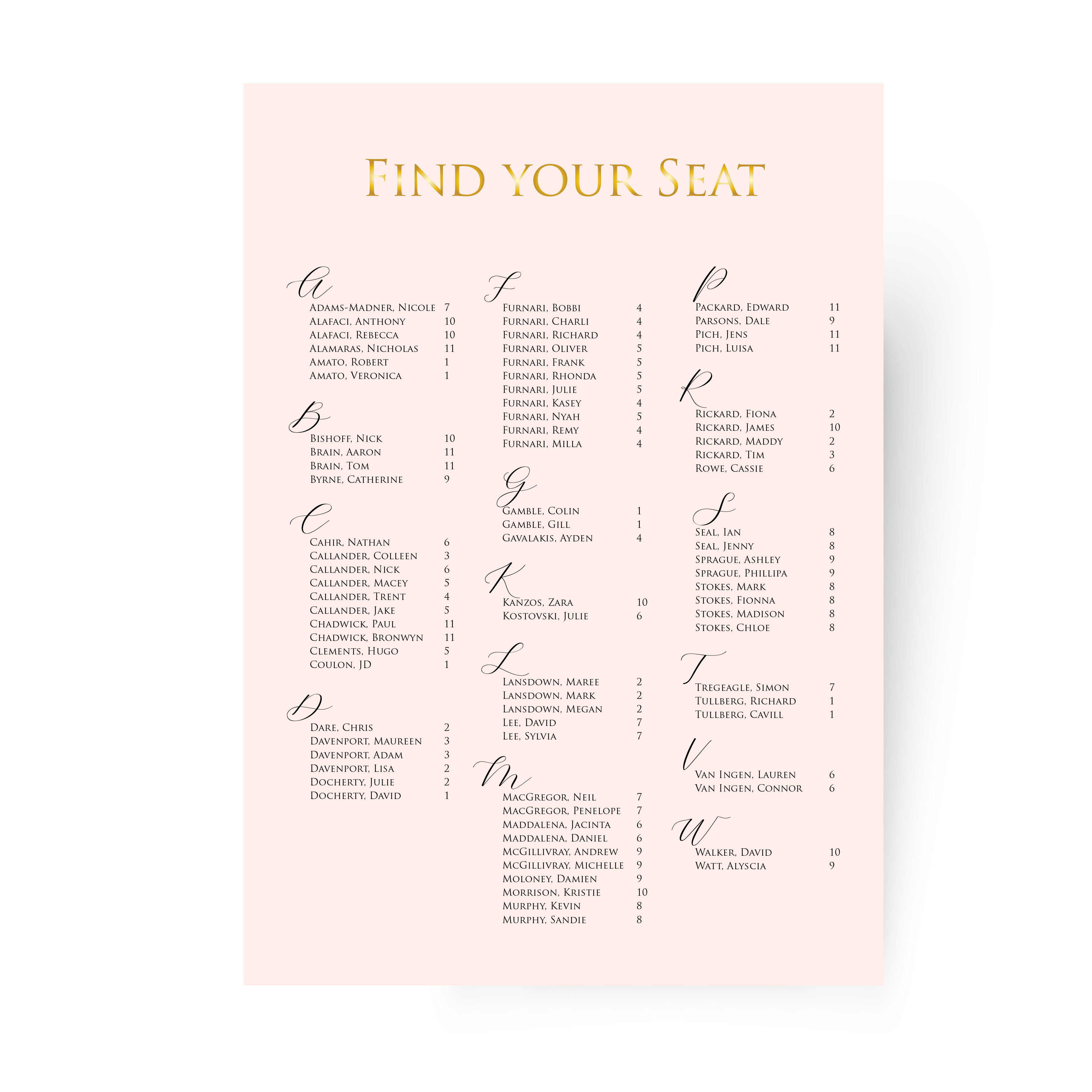 Lisa | Blush Seating Board