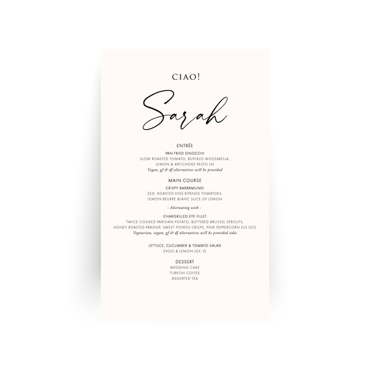 Option Menu Paper Menus – Paper Chic