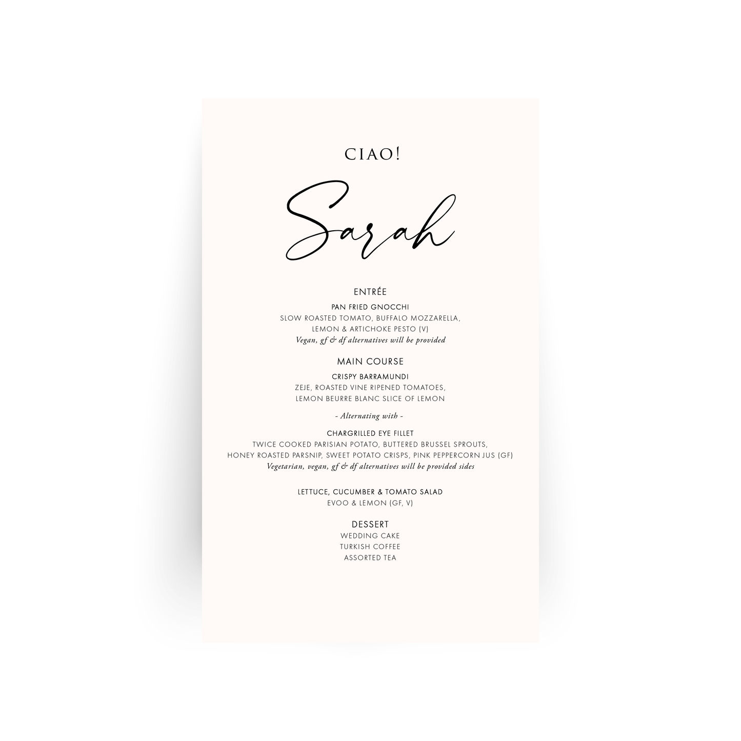 Personalised Guest Menus - FULLY CUSTOMISABLE
