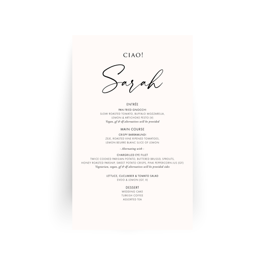 Personalised Guest Menus - FULLY CUSTOMISABLE