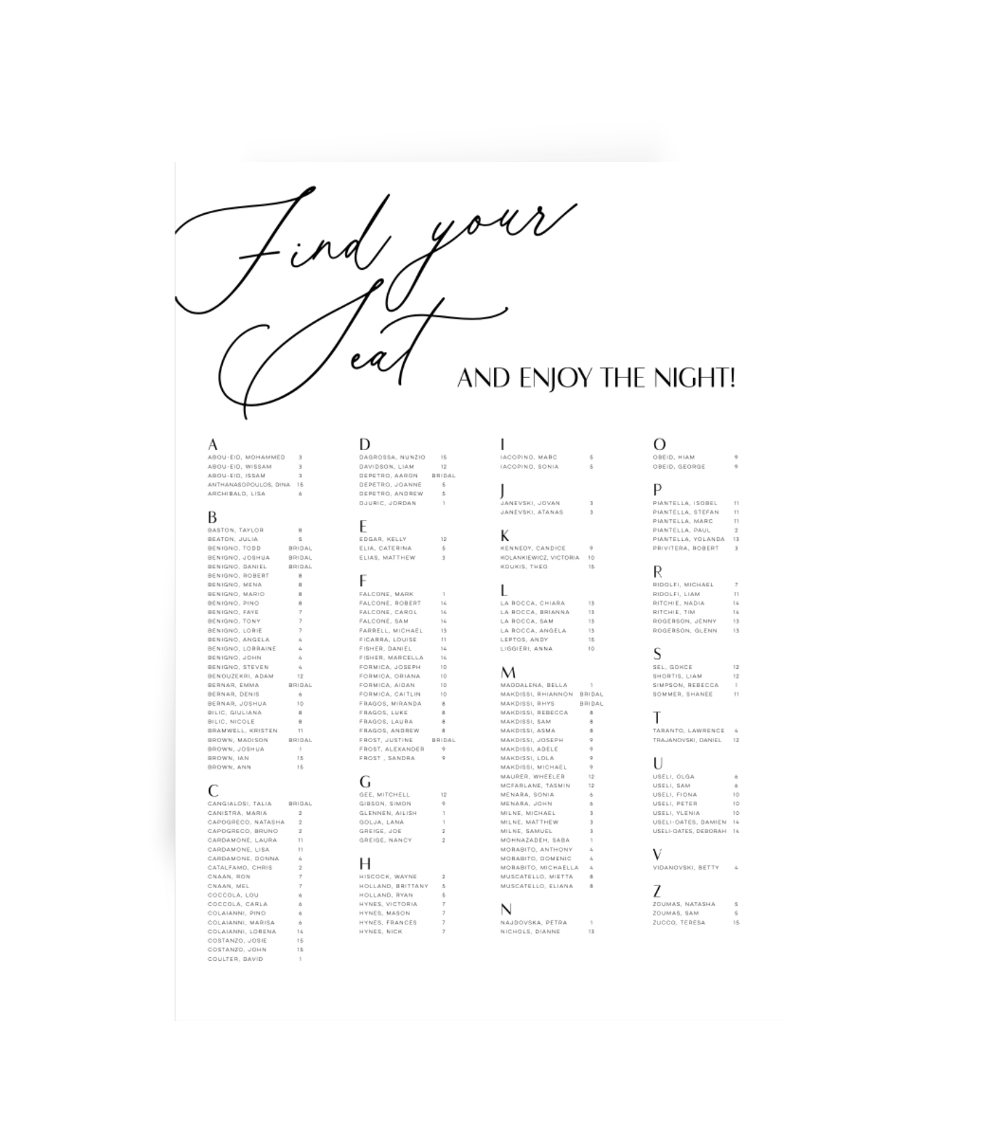 Kylie | Seating Board