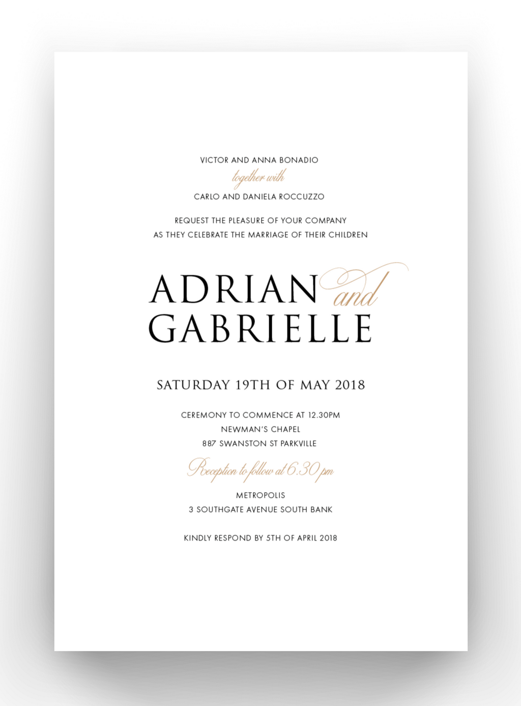 Gabrielle Roccuzzo | Wedding Invitations - Min Order 50 units