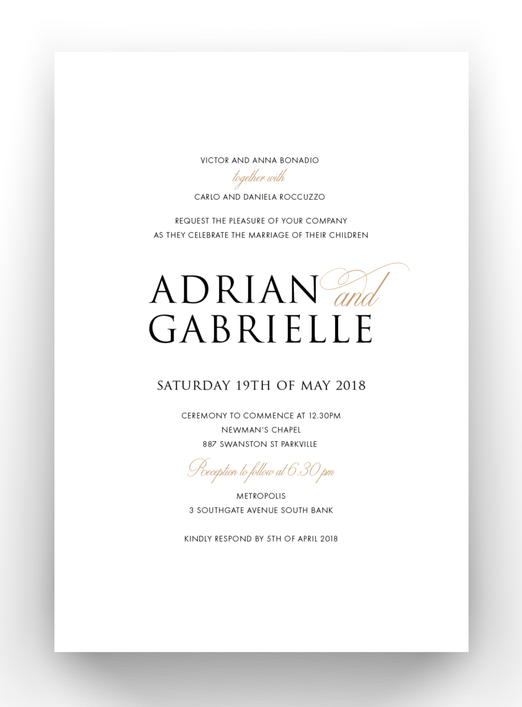 Gabrielle Roccuzzo | Wedding Invitations - Min Order 50 units