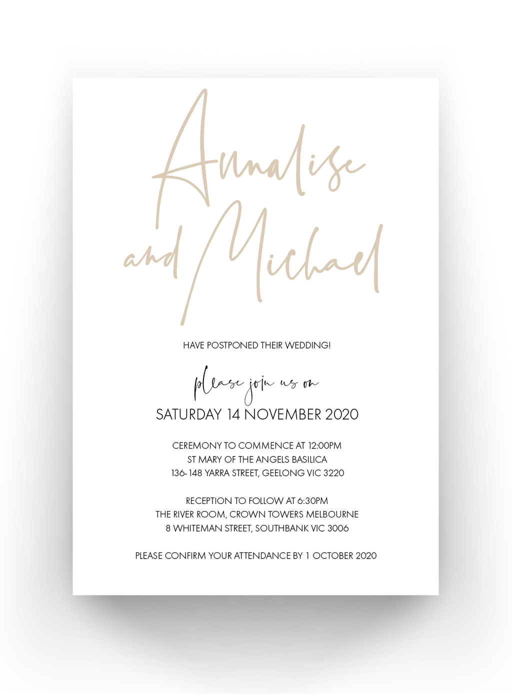 Wedding Date Change Cards - Postponed Wedding Cards
