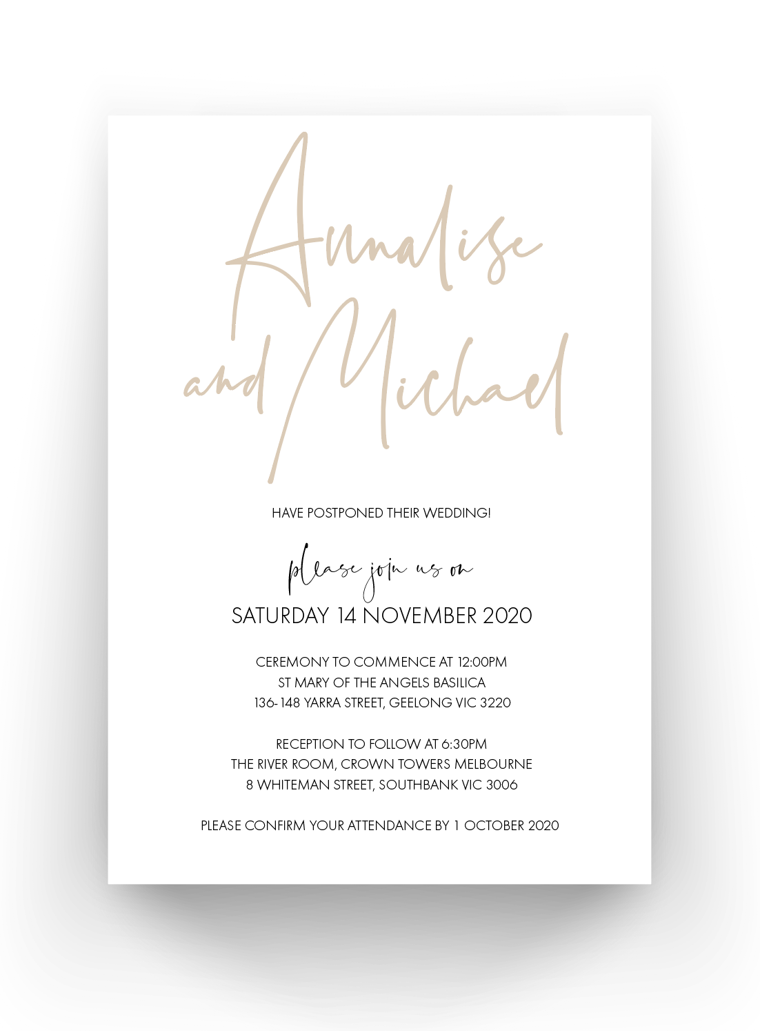 Wedding Date Change Cards - Postponed Wedding Cards