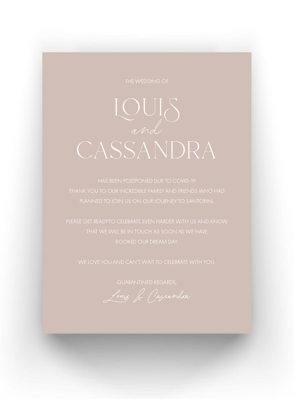 Wedding Date Change Cards - Postponed Wedding Cards