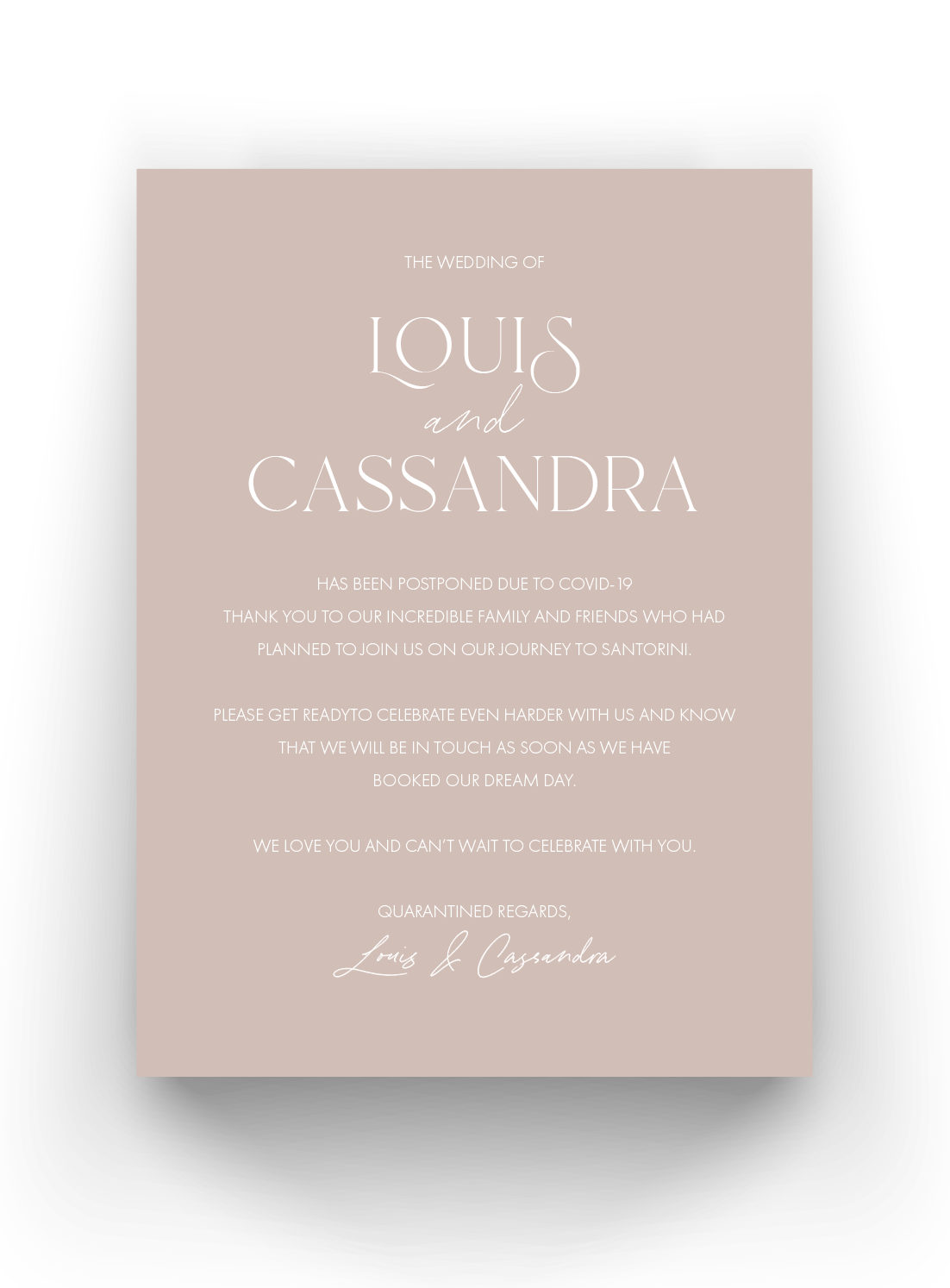 Wedding Date Change Cards - Postponed Wedding Cards