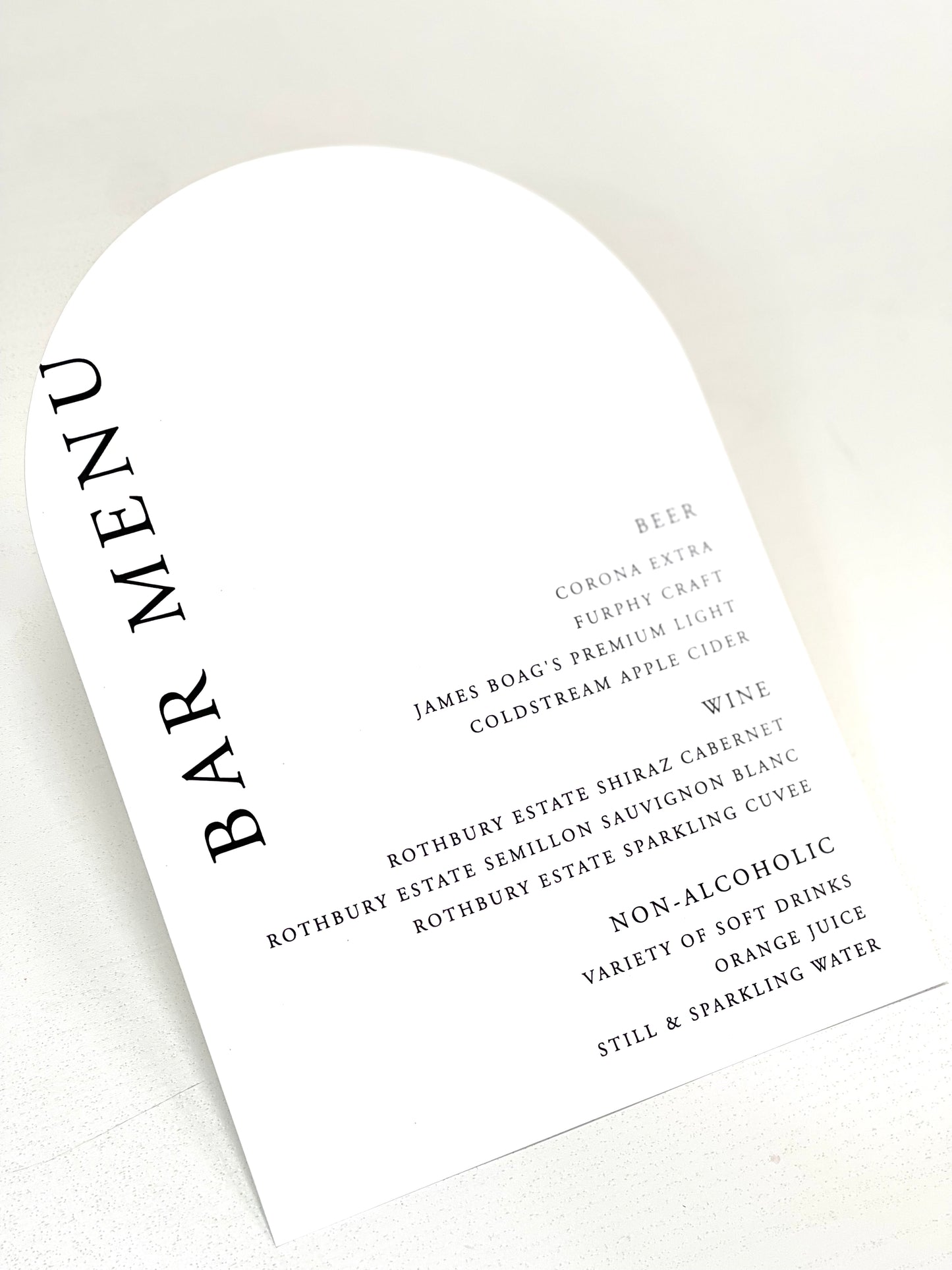 A5 Bar Menu - Printed on 300gsm Arch Card